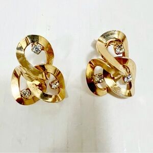 Vintage 3 Conjoined Circles Gold Tone Large Earrings